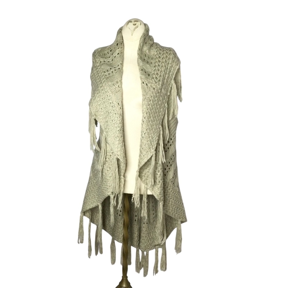 Womens pale green Crochet Sleeveless Open Cardigan Sweater - 100% Acrylic‎ M/L